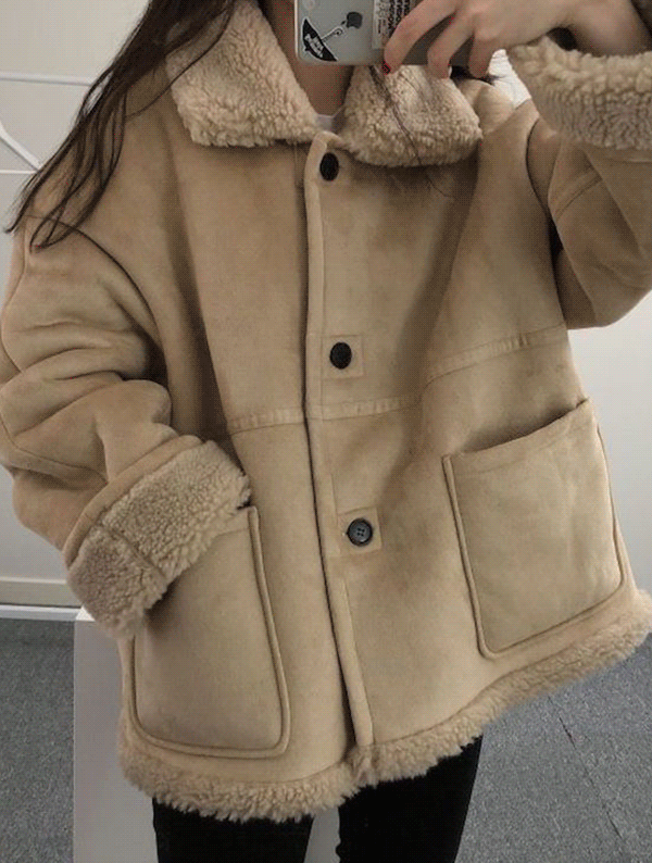 (리버시블) 페럿 덤블 무스탕 겨울 카라 하이넥 배색 루즈핏 오버핏 하프 기본 베이직 뽀글이 양털 인조털 에코퍼