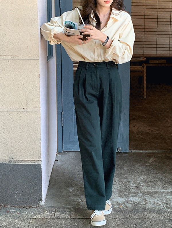 소타 치노 코튼 팬츠 가을 간절기 겨울 일자 와이드 핀턱 기본 베이직 하이웨스트 