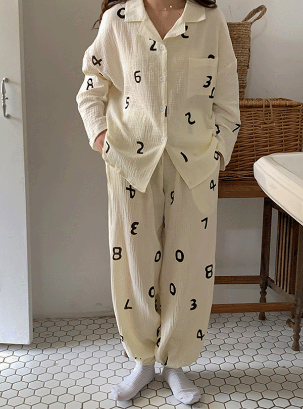 넘버링 파자마 세트 봄 여름 여성 원피스잠옷 잠옷세트 파자마 수면잠옷 편안한 귀여운 깜찍한 파자마파티 홈웨어