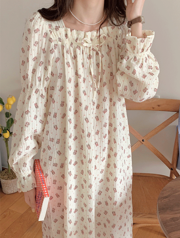 리틀베어 원피스 잠옷_V0025 봄 여름 여성 원피스잠옷 잠옷세트 파자마 수면잠옷 편안한 귀여운 깜찍한 파자마파티 홈웨어