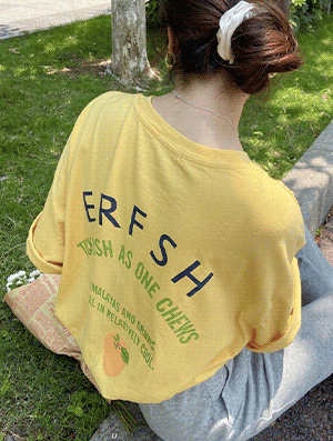 리프레쉬 나염 티셔츠 여름 반팔 프린팅 래터링 배색 라운드 루즈핏 오버핏 래글런 무지 파스텔 