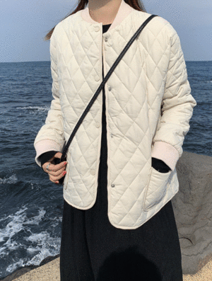 프마 누빔 점퍼 jp2331 가을 겨울 간절기 퀼팅 노카라 깔깔이 하프 루즈핏 오버핏 기본 베이직  