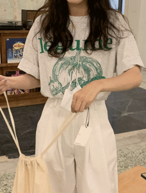 그린펌킨 반팔 티셔츠 봄 나염 프린팅 배색 래터링 루즈핏 오버핏 래글런 코튼 기본 베이직 라운드 