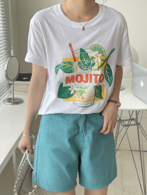 모히또 루즈핏 티셔츠 봄 여름 나염 프린팅 반팔 오버핏 라운드 래터링 래글런 기본 베이직 