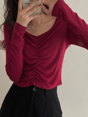 카나 셔링 티셔츠 여름 가을 간절기 브이넥 이너 슬림핏 기본 베이직 무지 