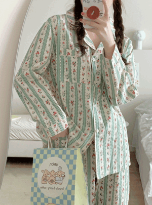 루이드 플라워 파자마 세트 봄 여름 여성 원피스잠옷 잠옷세트 파자마 수면잠옷 편안한 귀여운 깜찍한 파자마파티 홈웨어