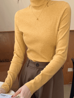 델리 골지 폴라 티셔츠 겨울 하이넥 기본 베이직 무지 슬림핏 이너 레이어드 숏 피치 기모 