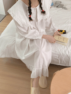 도드 프릴 원피스 잠옷_V0017 봄 여름 여성 원피스잠옷 잠옷세트 파자마 수면잠옷 편안한 귀여운 깜찍한 파자마파티 홈웨어