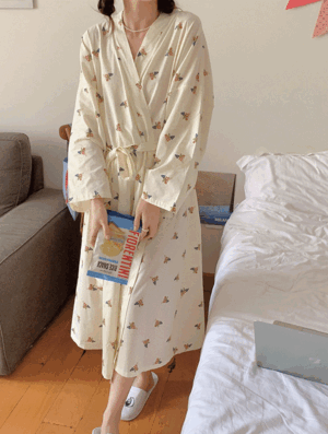 슈나 플라워 로브 가디건_V0021 봄 여름 여성 원피스잠옷 잠옷세트 파자마 수면잠옷 편안한 귀여운 깜찍한 파자마파티 홈웨어