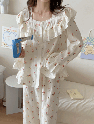 라이 레이스 원피스 잠옷 세트_V0048 봄 여름 여성 원피스잠옷 잠옷세트 파자마 수면잠옷 편안한 귀여운 깜찍한 파자마파티 홈웨어