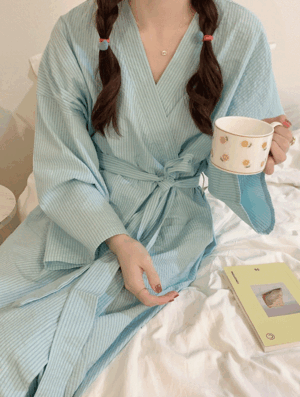 베이 스트라이프 로브 가디건_V0091 봄 여름 여성 원피스잠옷 잠옷세트 파자마 수면잠옷 편안한 귀여운 깜찍한 파자마파티 홈웨어