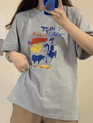 에스 나염 티셔츠 봄 여름 반팔 래터링 프린팅 루즈핏 오버핏 래글런 기본 베이직 배색 휴가룩 여행룩 이지룩