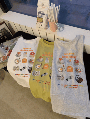 식빵 프린팅 티셔츠 봄 여름 오버핏 래글런 기본 베이직 래터링 나염 라운드  이지룩 여행룩 휴가룩 나들이룩