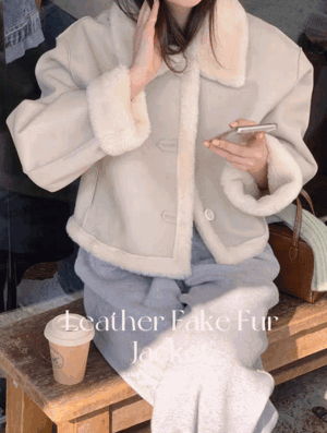 [안감퍼⛄] 프리즘 레더 페이크퍼 자켓_JK8460 겨울 카라 보들퍼 에코퍼 인조털 크롭 숏 루즈핏 오버핏  기본 베이직 하객룩 모임룩 연말룩 무스탕